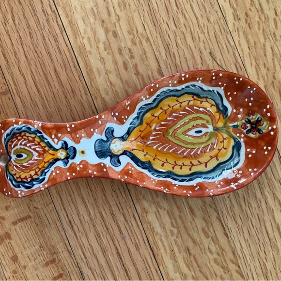 Anthropologie Ceramic Spoon Rest - Orange and Blue - Picture 1 of 2